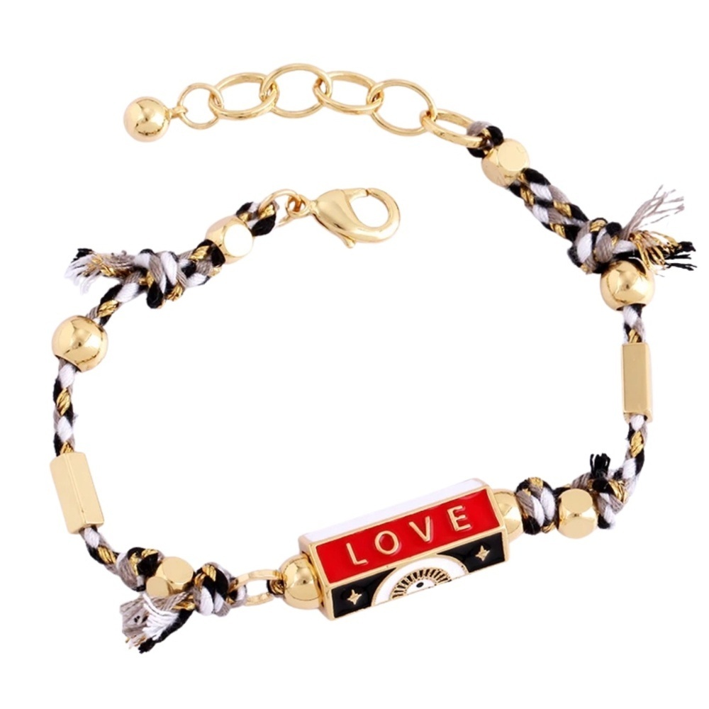 Evil Eye Love Cord Bracelet – Gold Tone Adjustable 6.5” + 1” – NWT – Last One